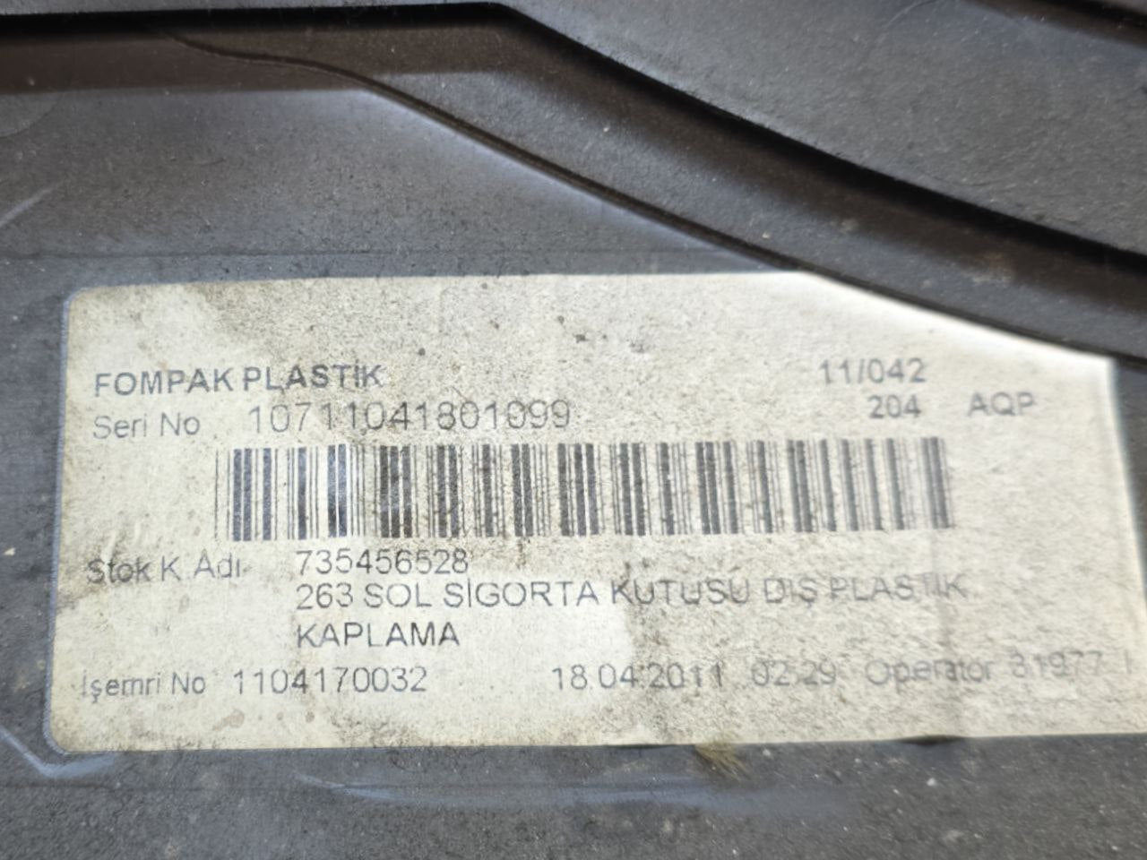 Dashboard Internal Coating / Molding Fiat Doblo (2009 - 2022) Code: 735456528 - F&P CRASH SRLS - Used Parts