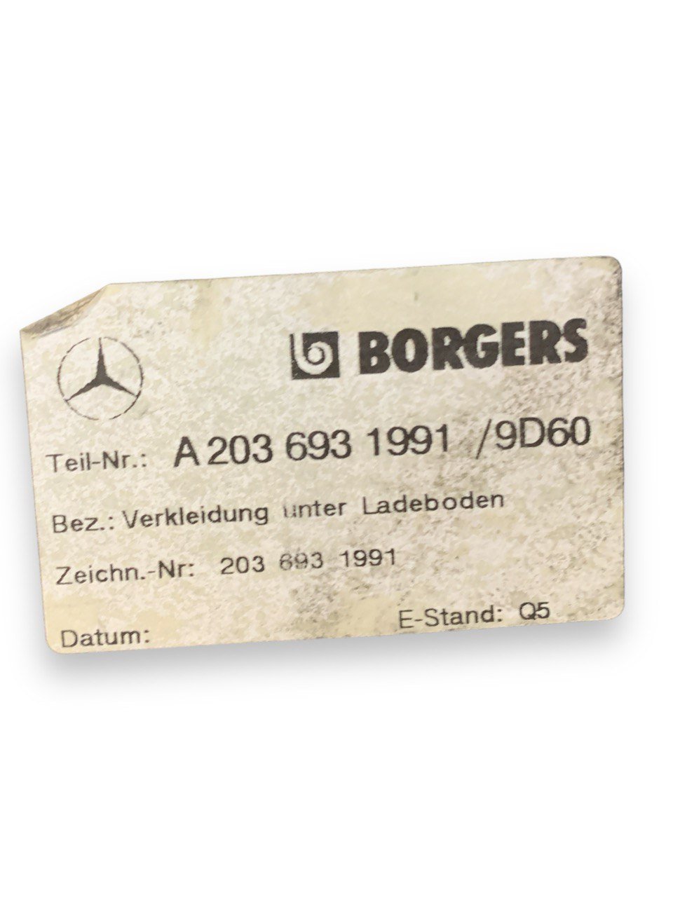 Carpet Covering Loading Floor Rear Hood Mercedes Class C S203 (2001) - F&P CRASH SRLS - Used Parts