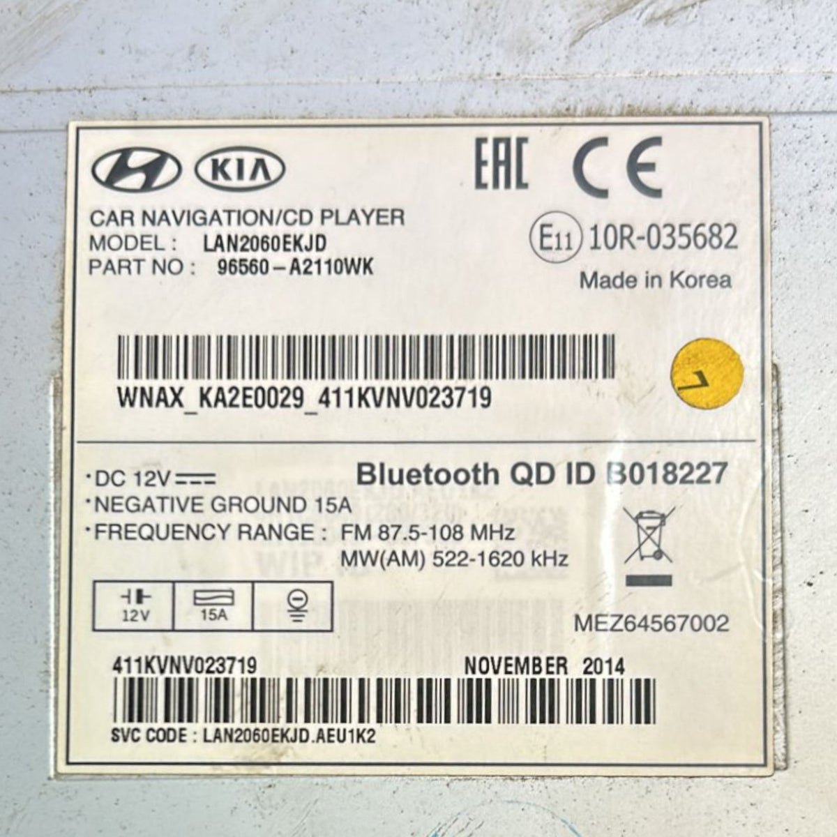 Schermo / Display Kia Cee'd (EU) cod.96560 - A211WK (2012 > 2018) - F&P CRASH SRLS - Ricambi Usati