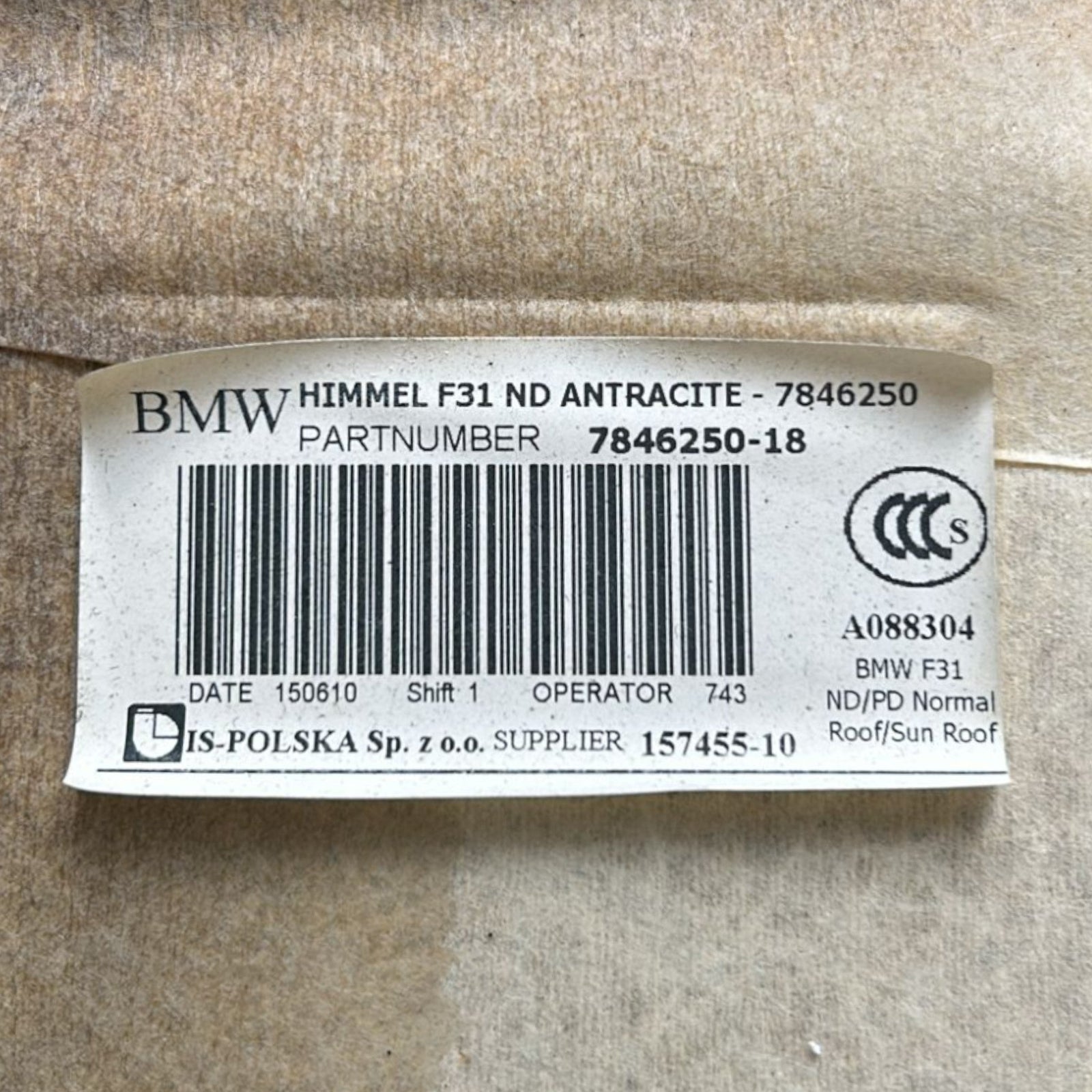 Sotto Tetto / Cielo BMW Serie 3 (F31) Touring cod.7846250 (2012 > 2019) - F&P CRASH SRLS - Ricambi Usati
