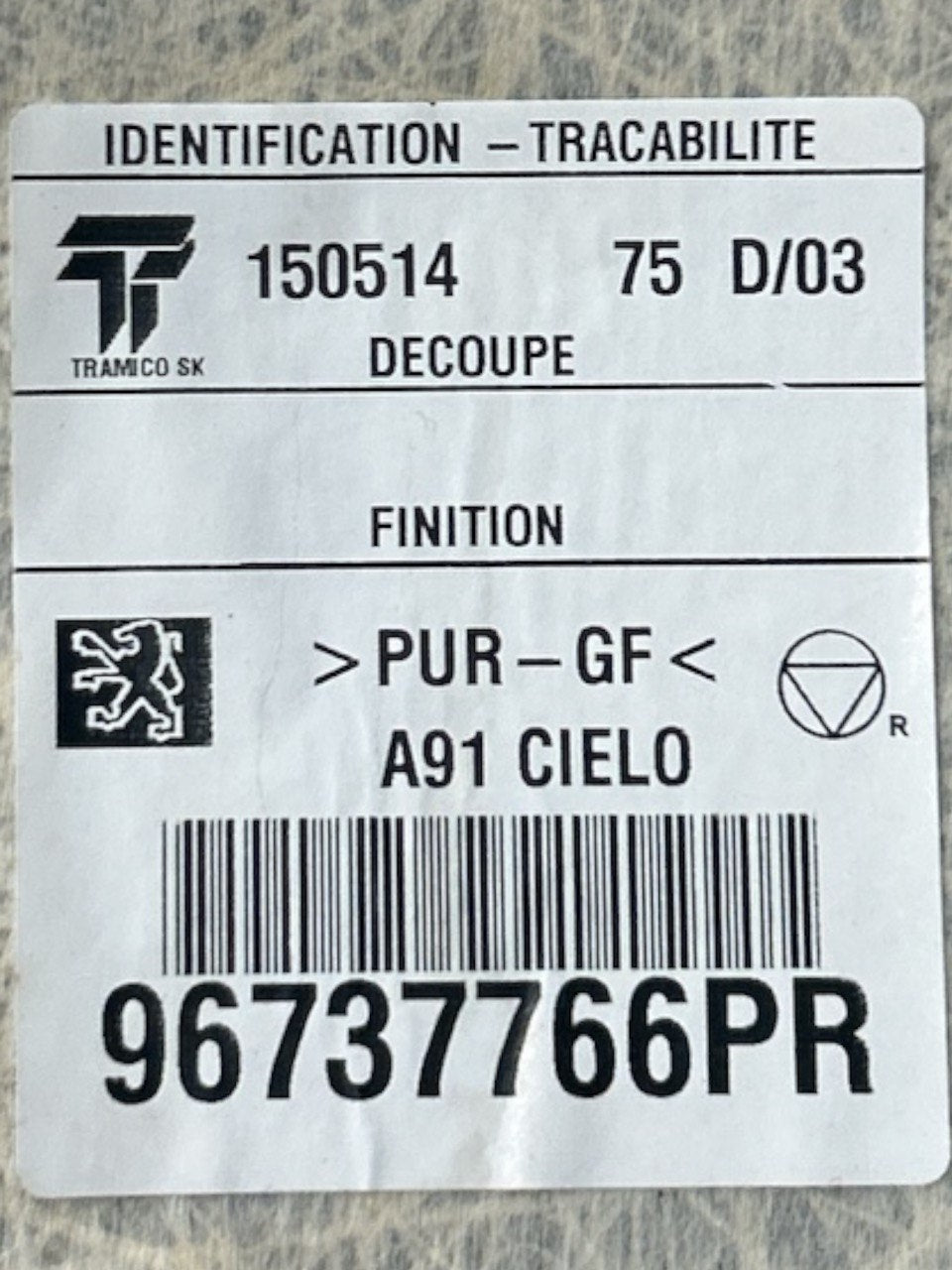 Sotto Tetto / Cielo Peugeot 208 I (2012 > 2019) cod.96737766PR - F&P CRASH SRLS - Ricambi Usati