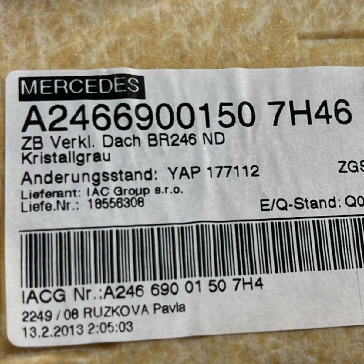 Sottotetto / Cielo Mercedes Benz Classe B (W246) cod:A2466900150 (2011 >2019) - F&P CRASH SRLS - Ricambi Usati
