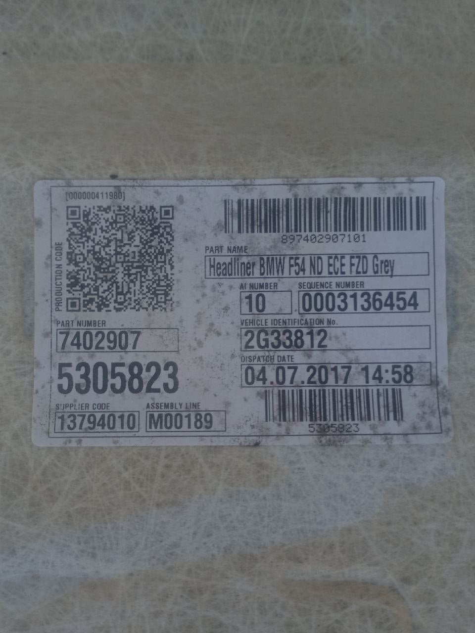 Sottotetto / Cielo Mini Clubman F54 (2018) cod: 7402907 - F&P CRASH SRLS - Ricambi Usati