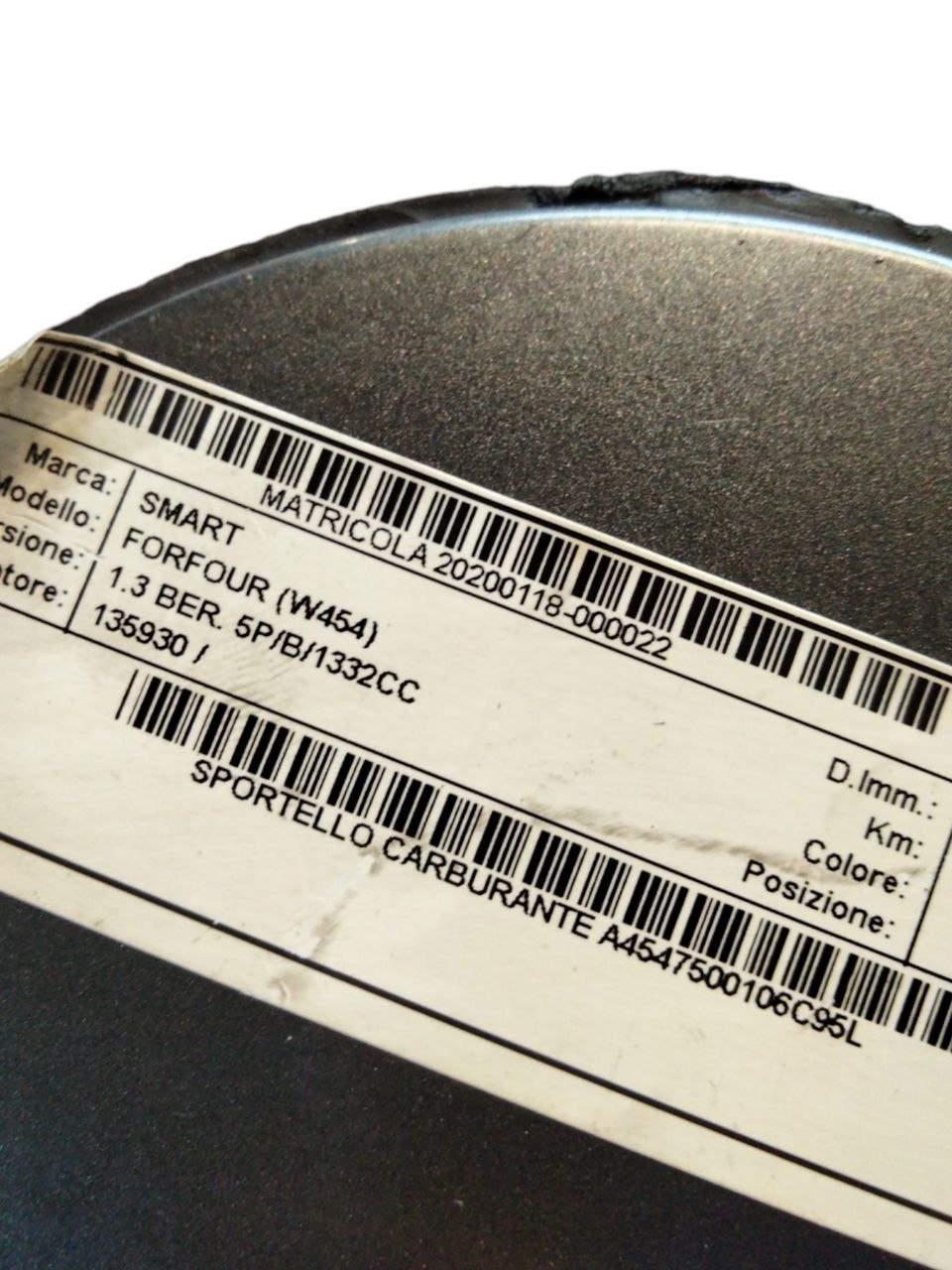 Fuel Tank Cap / Lid / Cover Smart Forfour 4 (2004 - 2006) cod.A4547500106C95L - F&P CRASH SRLS - Used Parts