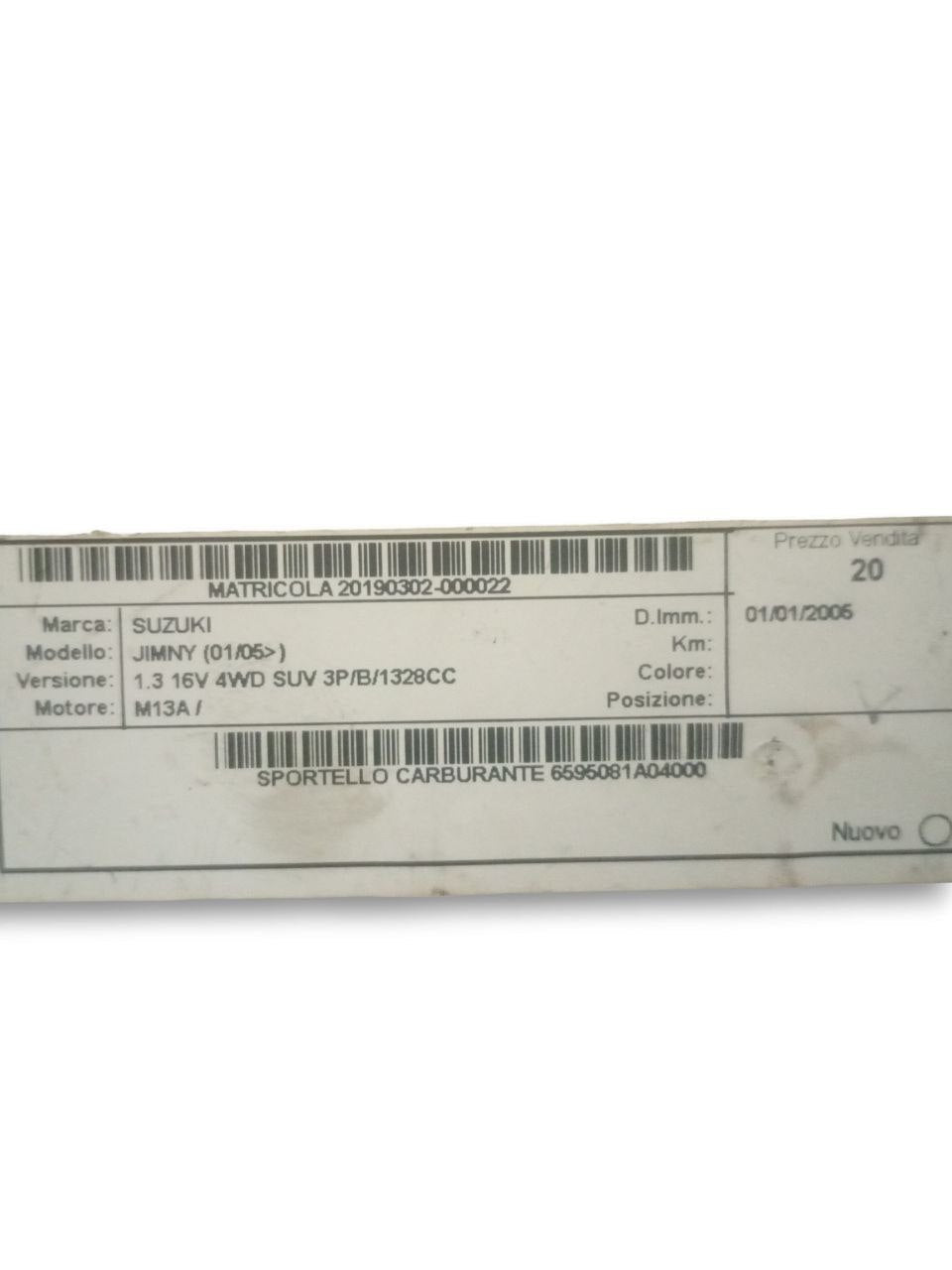 Fuel tank flap Suzuki Jimny 1.3 Gasoline (2004) code: 6595081A04000 - F&P CRASH SRLS - Used Parts