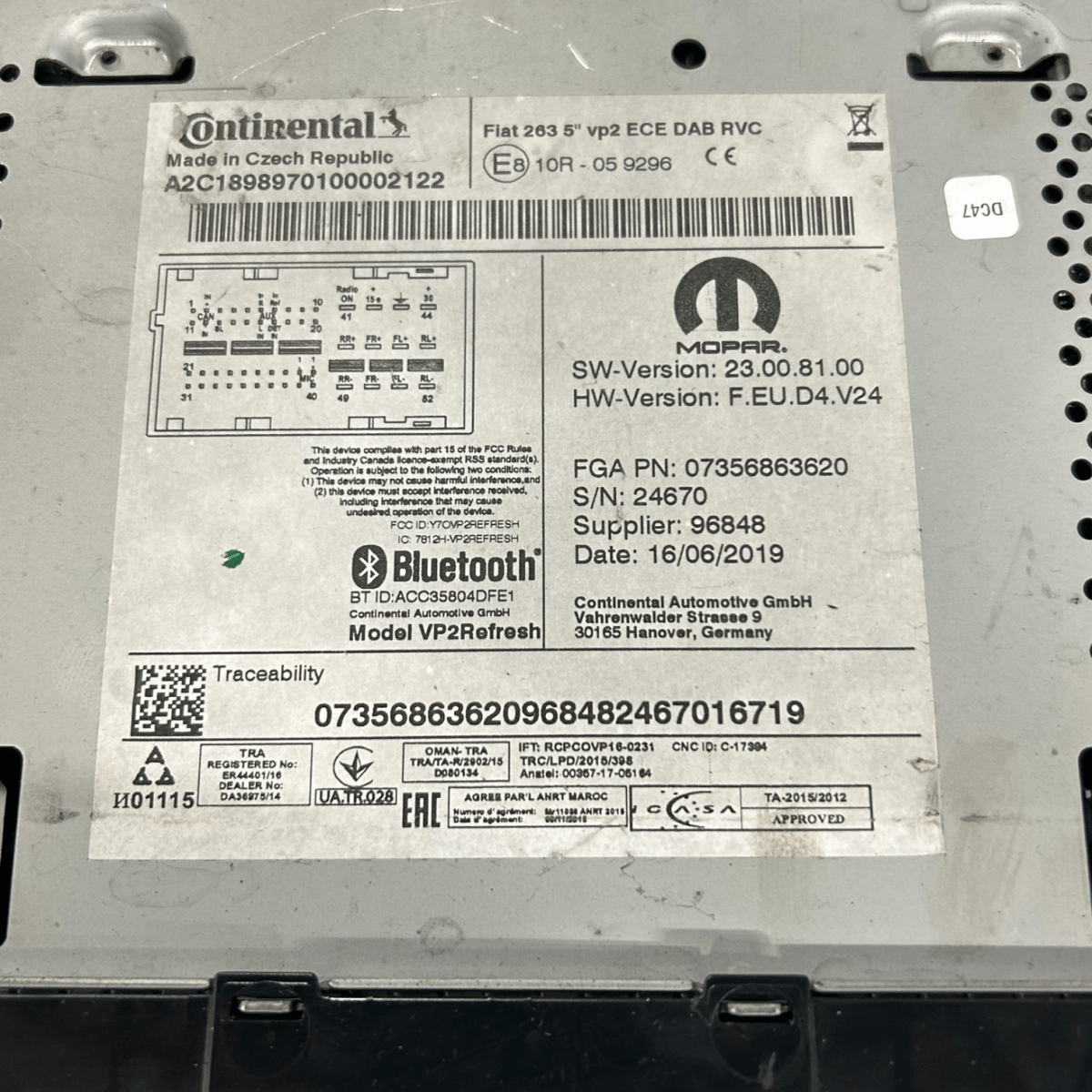 Stereo / autoradio fiat doblo cod:07356863620 (2015 > 2022) - F&P CRASH SRLS - Ricambi Usati