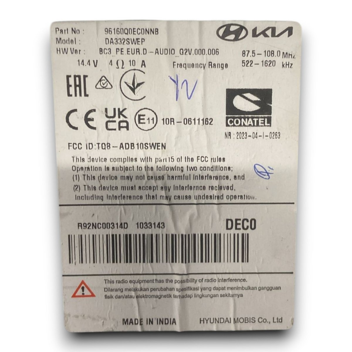 Stereo / autoradio Hyundai i20 III cod . 10r - 0611162 (2020 >) - F&P CRASH SRL - Ricambi Usati