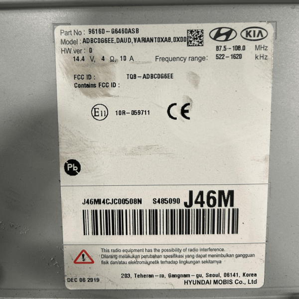 Stereo / autoradio kia picanto cod:96160-G646DASB (2011 > 2017) - F&P