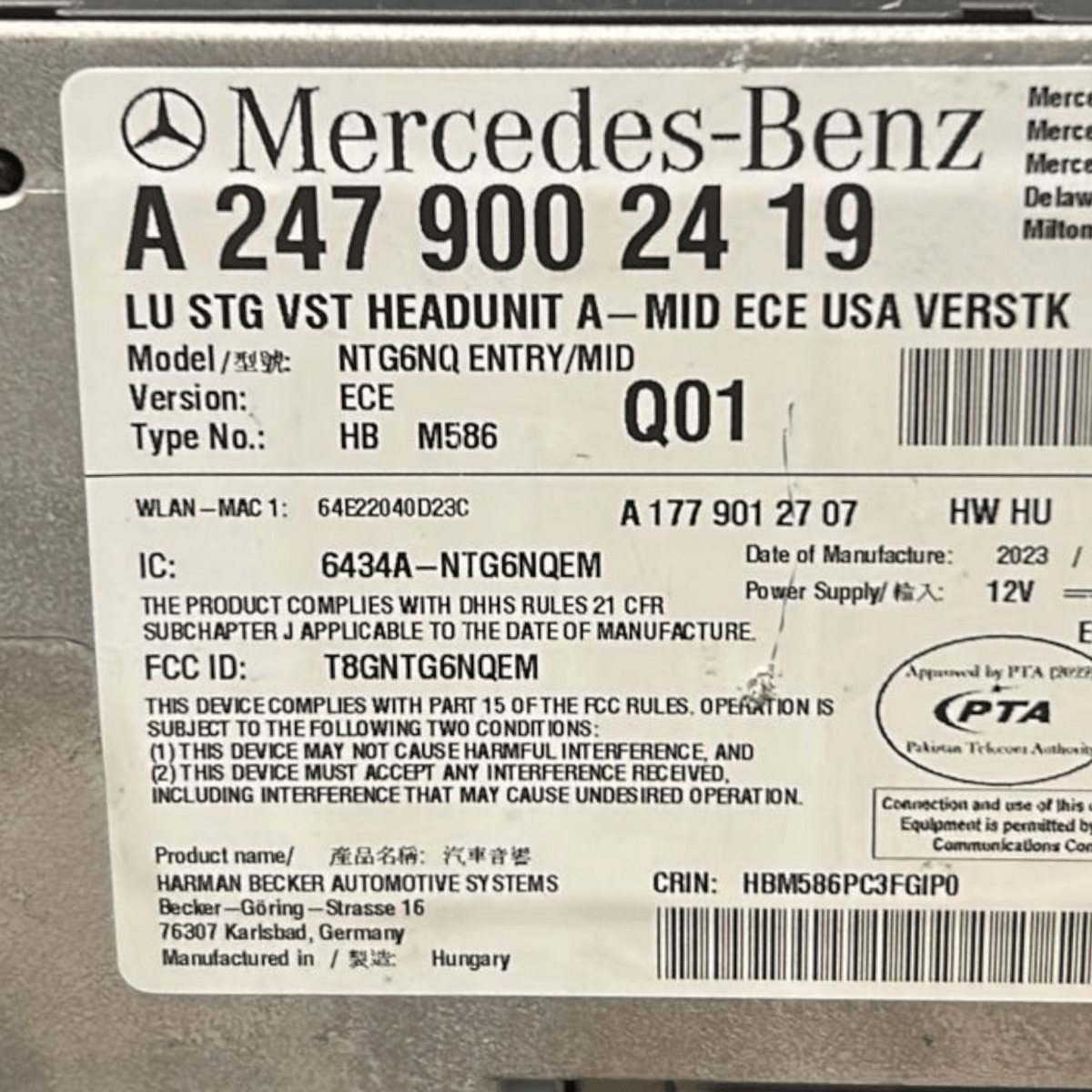 Stereo / autoradio mercedes cla c118 cod:a2479002419 (2019 > 2025) - F&P CRASH SRL - Ricambi Usati