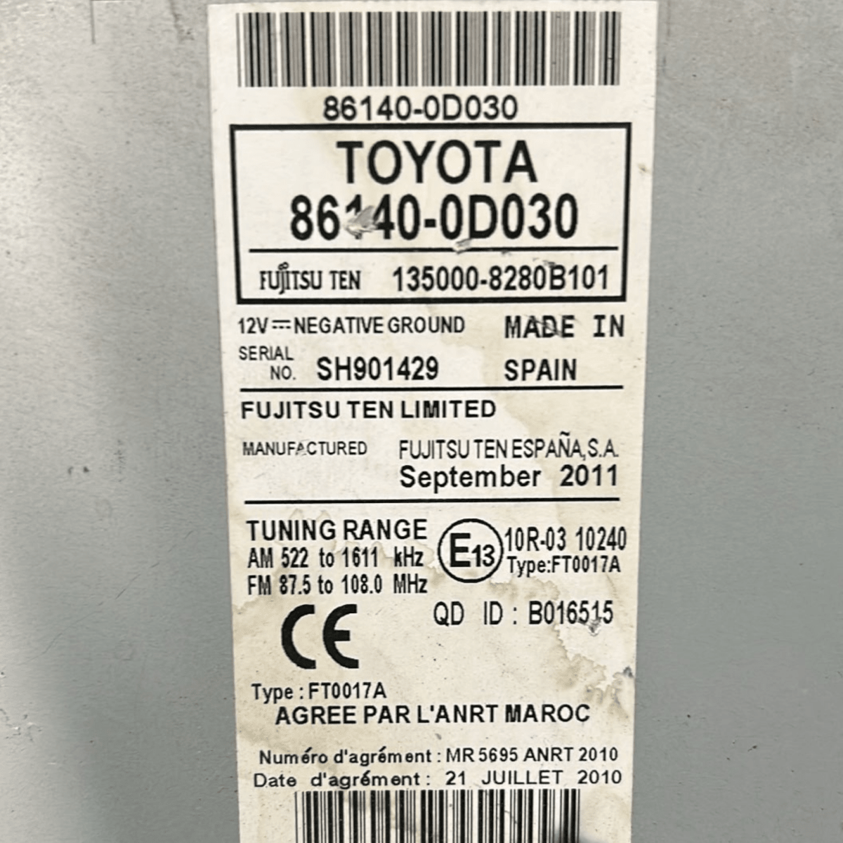 Stereo / autoradio toyota yaris iii cod:86140-0d030 (2011 > 2020) - F&P CRASH SRL - Ricambi Usati