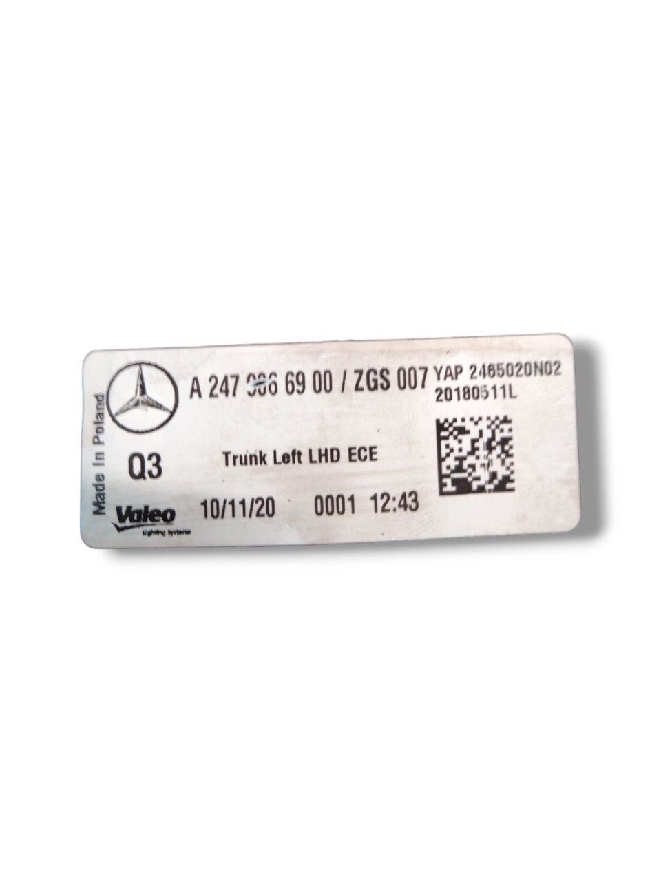 Stop interno sinistro LED Mercedes Classe B W247( 2019 - 2023 )cod.A2470066900 / posteriore - F&P CRASH SRLS - Ricambi Usati