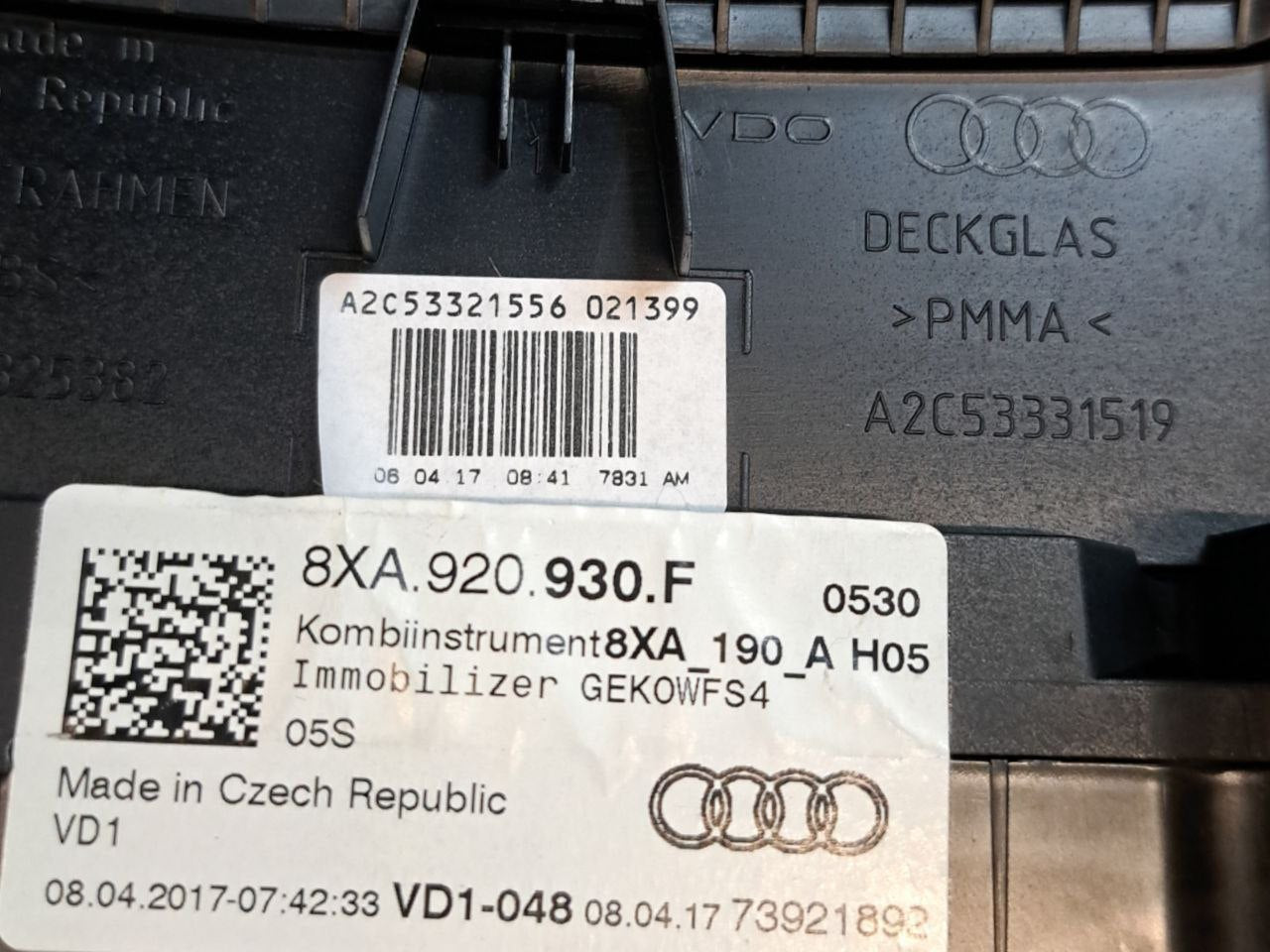 Tachimetro / Contachilometri / Quadro Strumenti Audi A1 8X 1.4 TDI (2010 - 2018) COD:8XA920930F - F&P CRASH SRLS - Ricambi Usati