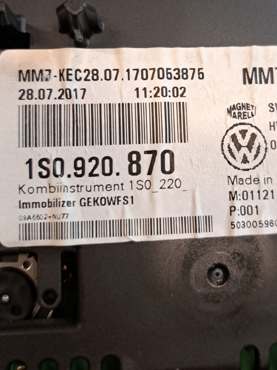 Tachimetro / Contachilometri / Quadro Strumenti Volkswagen Up 1.0 benzina (2013>) COD:1S0920870 - F&P CRASH SRLS - Ricambi Usati
