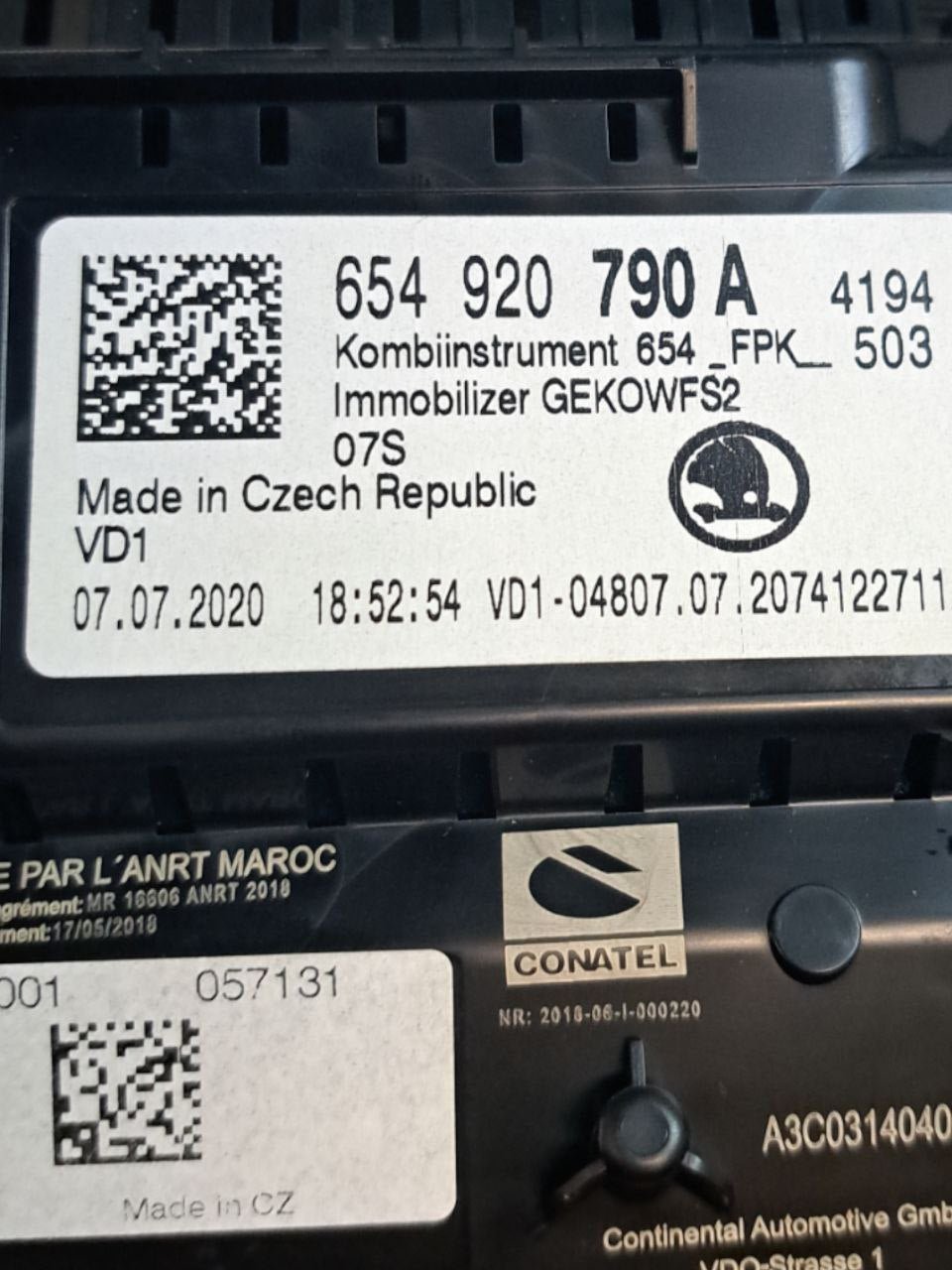 Tachometer Instrument Panel Virtual Digital Speedometer Cookpit Skoda Kamiq 1.0 Petrol (2018>) COD:654920790A - F&P CRASH SRLS - Used Parts