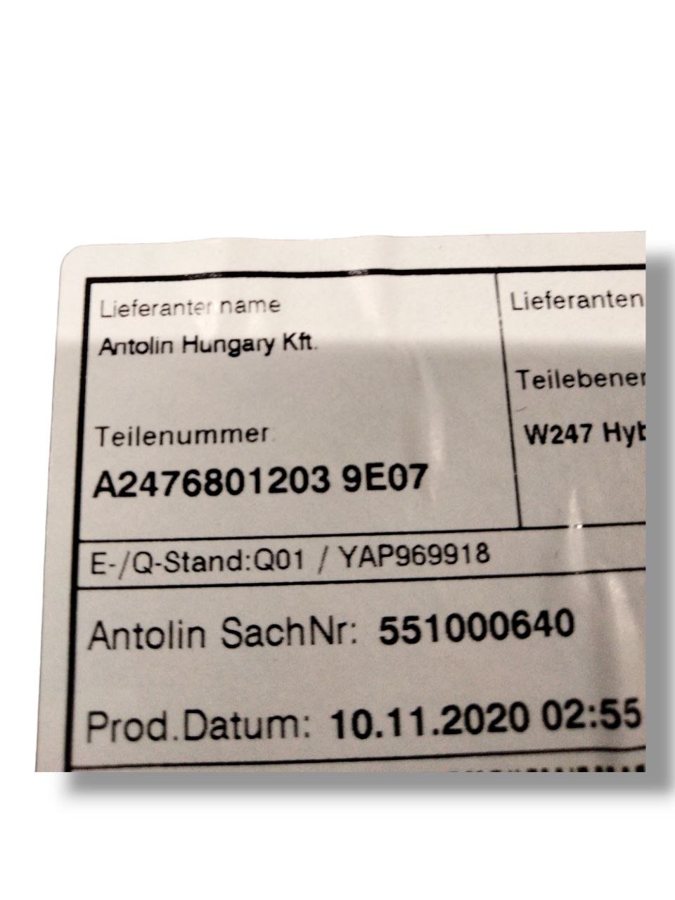 Tappeto / Ripiano Bagagliaio Mercedes - Benz Classe B W247 (2019 - 2023) cod.A2476801203 - F&P CRASH SRLS - Ricambi Usati