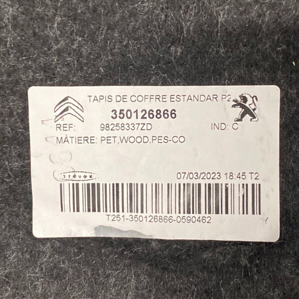 Tappeto / ripiano bagagliaio peugeot 2008 (2019 - ) Cod: 98258337zd - F&P CRASH SRLS - Ricambi Usati