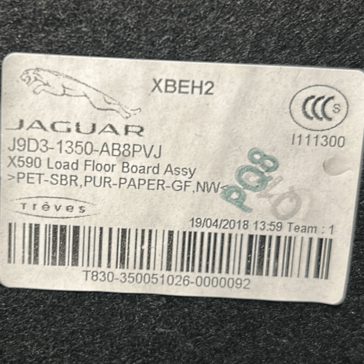Carpet / shelf jaguar i - pace code:J9D3 - 1350 - AB8PVJ (2018 >) - F&P CRASH SRLS - Used Spare Parts