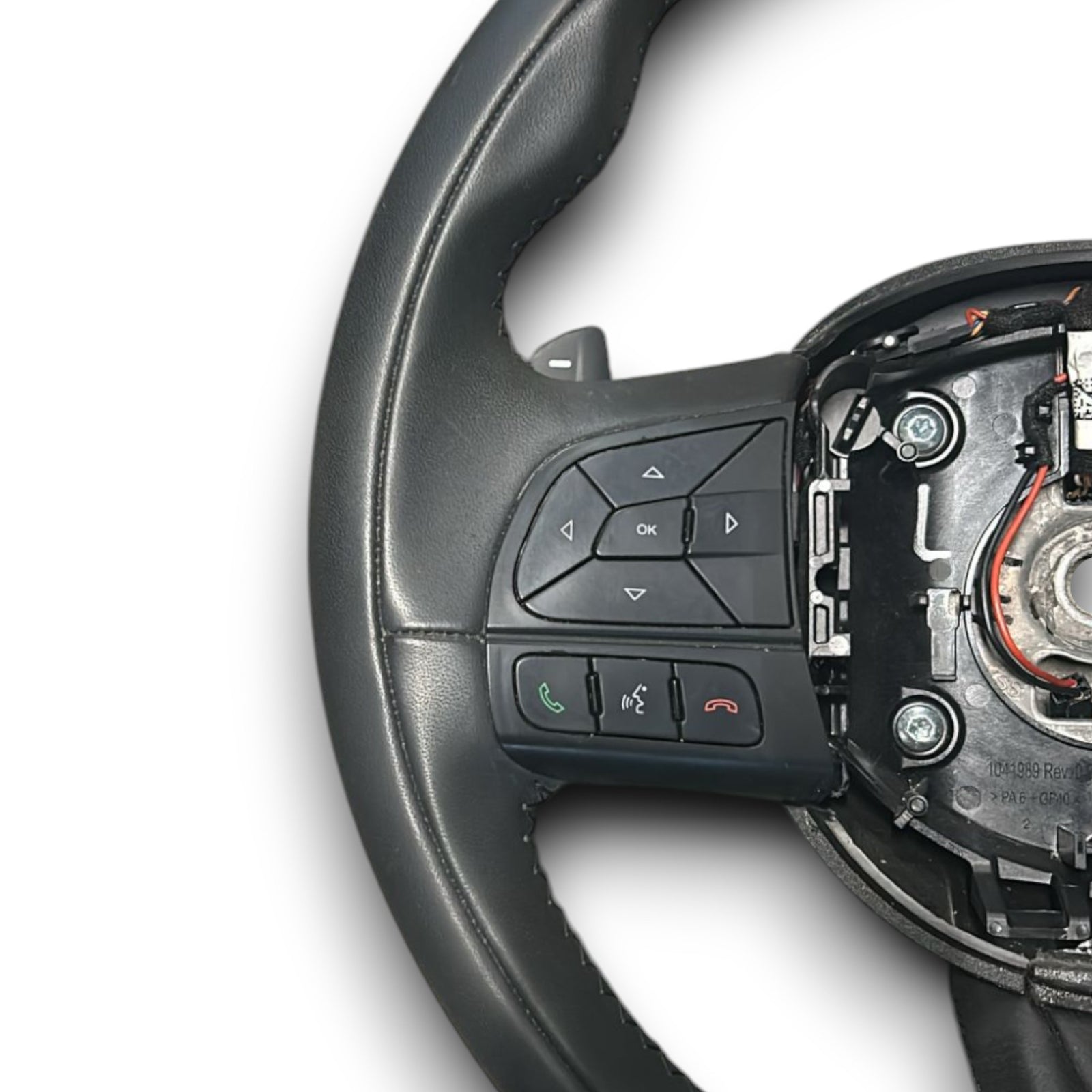 Steering Wheel / Flat Leather Steering Fiat 500 X code.1041989 (2014 > ) + Steering Wheel Controls and Paddles - F&P CRASH SRLS - Used Spare Parts